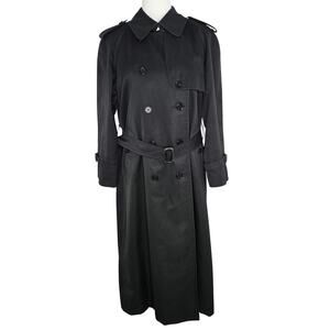 Vintage Burberrys Long Trench Coat Nova Check Lining Belted 1980s Large Black